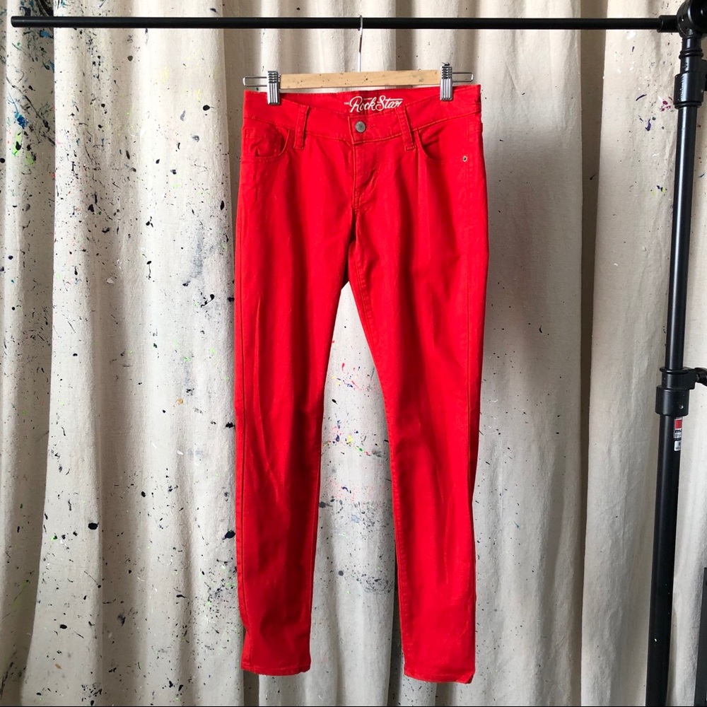 Bright red jeans